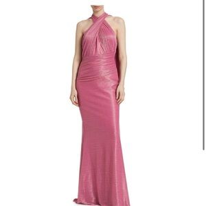 Elegant Pink Halter Evening Gown